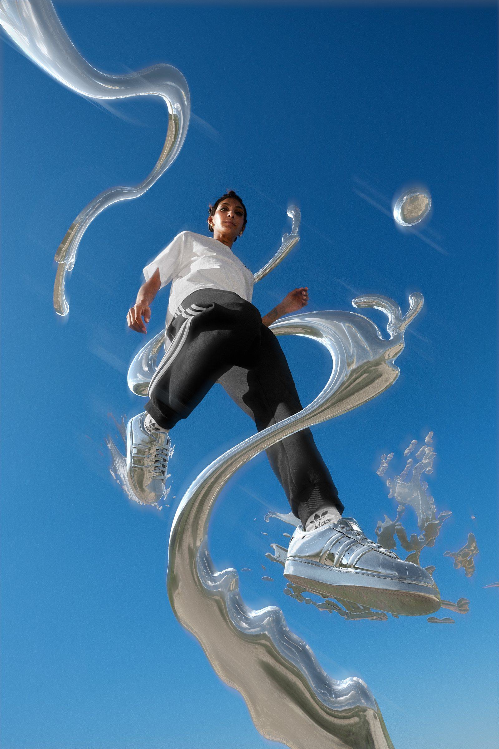 Adidas — liquid chrome CGI integrated into a photograph
